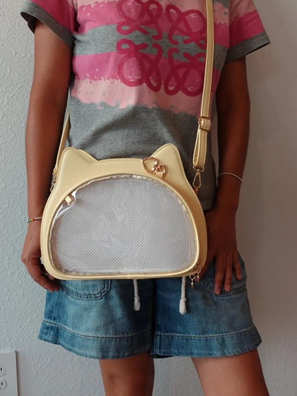 Cream Yellow Ita Bag Crossbody, Kawaii Anime Pin Display Purse Y2K Anime Itabag